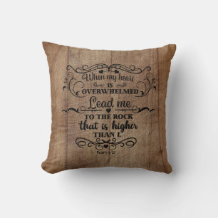 Coussin Bible Verse Coeur est écrasé Brown Bois rustique