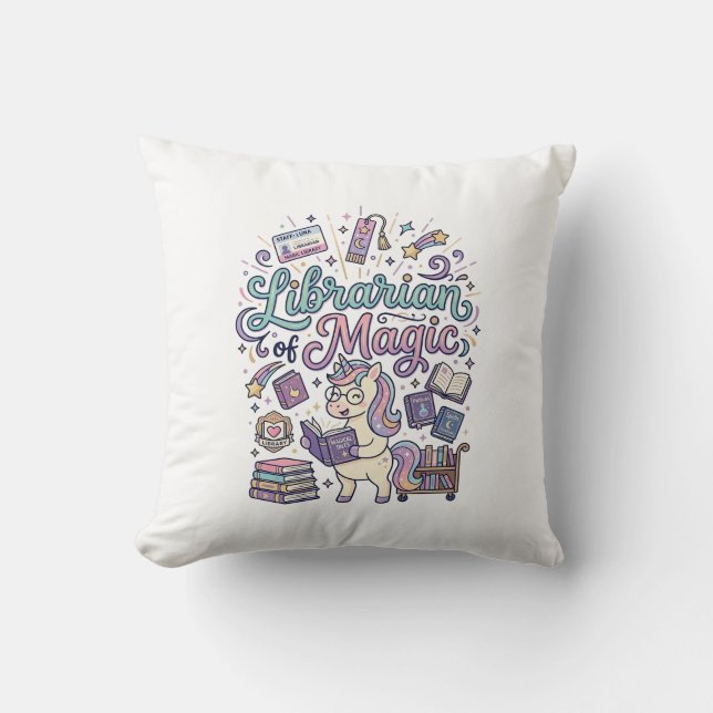 Coussin Bibliothécaire Licorne de Vêtements Imprimés Magiq (Recto)