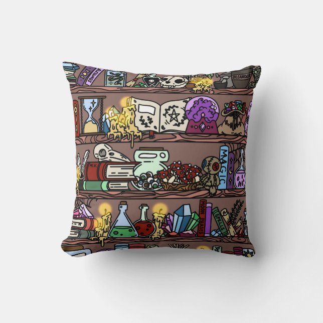 Coussin Bibliothèque Magique avec Fouillis Confortable (Recto)