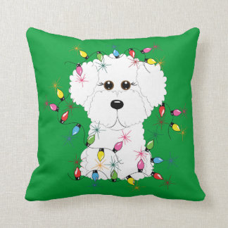 Coussin Bichon Frise avec le carreau de lumières de Noël