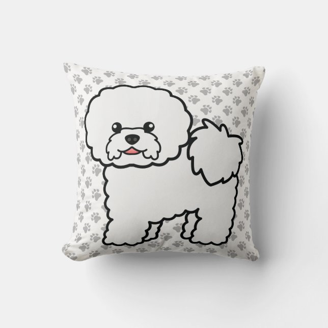 Coussin Bichon Frise Chien de Dessin Animé Mignon & Pattes (Recto)