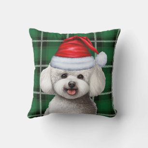 Coussin Bichon Frise Chien et Green Holiday Plaid Noël