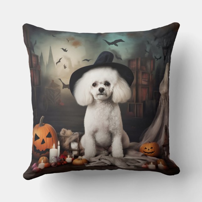Coussin Bichon Frise Citrouilles Halloween effrayant (Verso)