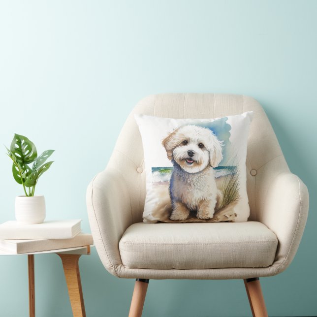 Coussin Bichon Frise Dog Art Peinture (Chaise)