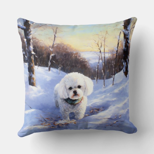 Coussin Bichon Frise Laisser neiger Noël (Verso)