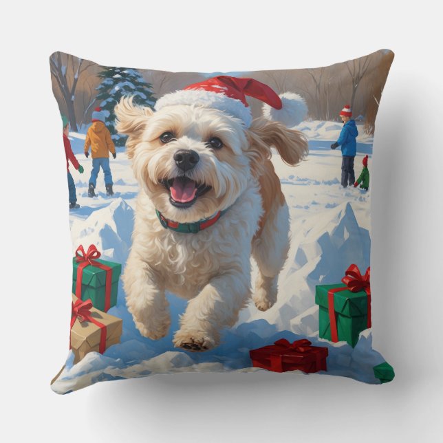 Coussin Bichon Frise Noël Festive Scène de neige (Verso)