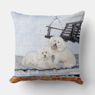 Coussin Bichon frisé sur la véranda
