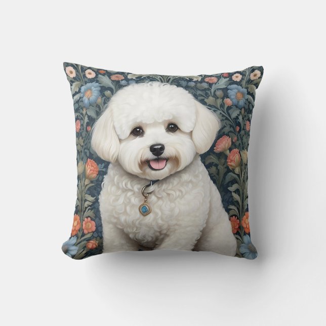 Coussin Bichon Frisé William Morris Inspiré Floral (Recto)