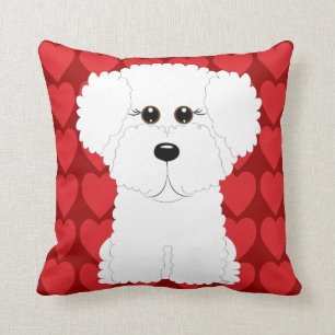 Coussin Bichon mignon Frise et carreau de coeurs