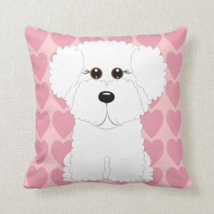 Coussin Bichon mignon Frise et carreau de coeurs