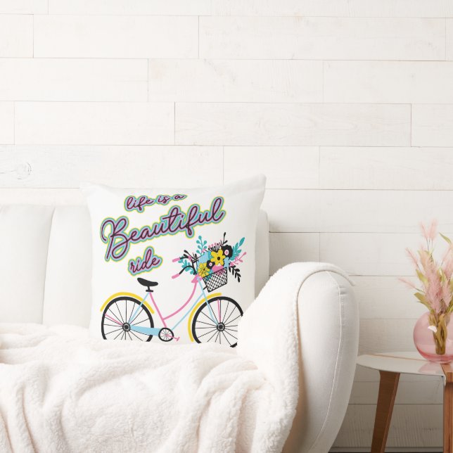 Coussin Bicyclette enchanteresse : La vie est une belle ba (Canapé)