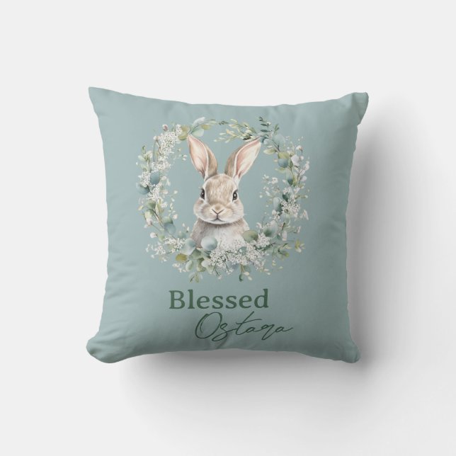 Coussin Bienheureux Lapin Ostara Printemps Pâques (Recto)
