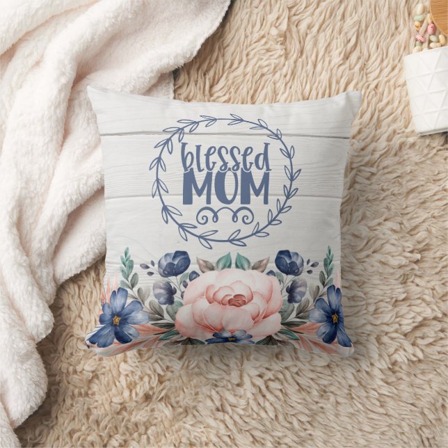 Coussin Bienheureux Maman Rustique Grange Bois Floral Fête (Couverture)