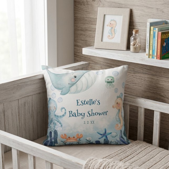 Coussin Bientôt sous l'océan Bébé Shower Pieuvre Hippocamp (Créateur téléchargé)