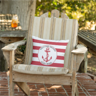 Coussin Bienvenue à bord - ⚓ Ancre nautique - Rouge foncé