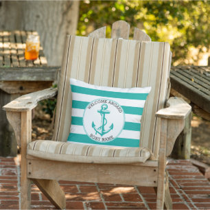 Coussin Bienvenue à bord - ⚓ Ancre nautique - Turquoise