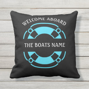 Coussin Bienvenue à bord avec le nom de bateau personnali