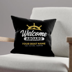 Coussin Bienvenue à bord avec nom de bateau personnalisé n