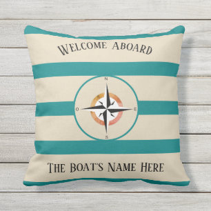 Coussin Bienvenue à bord des bateaux Nom Turquoise des ban