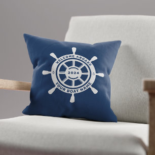 Coussin Bienvenue à bord Nom de bateau personnalisé Navy B