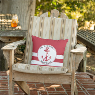 Coussin Bienvenue à bord - Rouge foncé ⚓ Ancre nautique