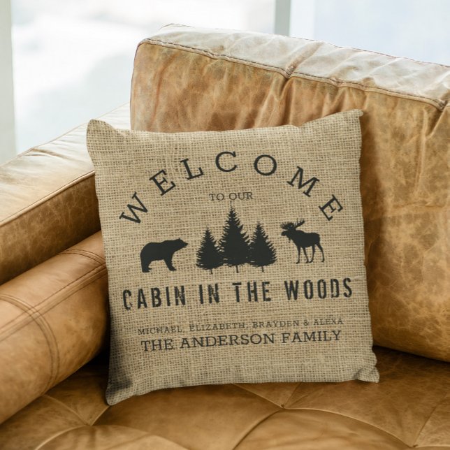 Coussin Bienvenue à Famille Nom de Campagne Rustique (Créateur téléchargé)