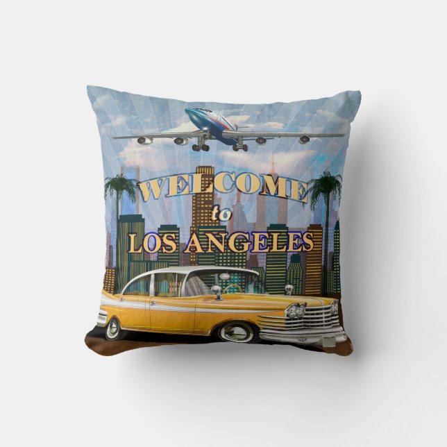 Coussin Bienvenue à l'affiche rétro de Los Angeles. (Recto)