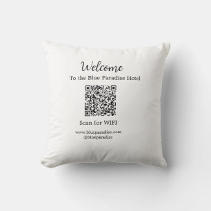 Coussin Bienvenue à l'hôtel restaurant villa scan QR WIFI