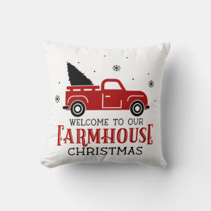 Coussin Bienvenue à notre Camion Vintage de Noël Farmhouse