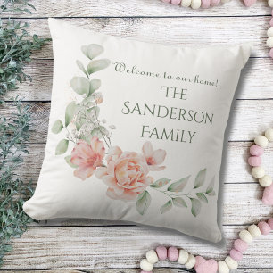 Coussin Bienvenue À Notre Maison Nom De Famille Aquarelle