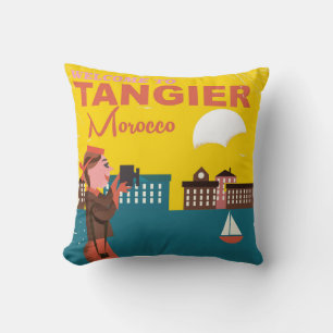 Coussin Bienvenue à Tanger Maroc affiche de voyage vintage