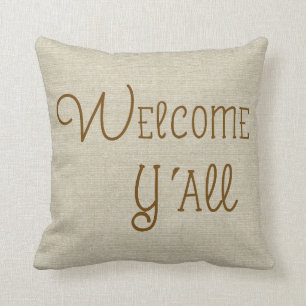 Coussin Bienvenue à tous nom personnalisé aspect toile de