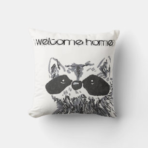 Coussin Bienvenue Accueil Le Raccoon animal des bois