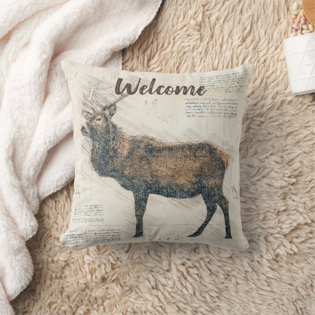 Coussin Bienvenue au Cerf Rustique  (Couverture)
