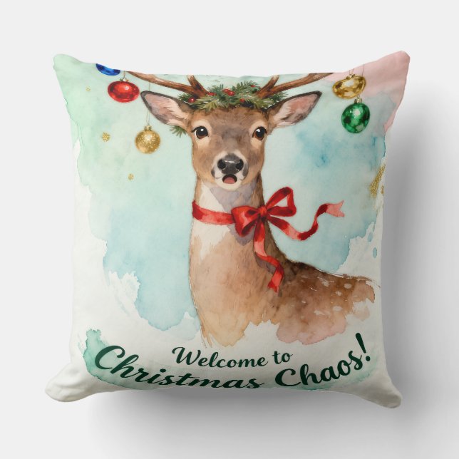 Coussin Bienvenue au Chaos de Noël - De mignons rennes (Recto)