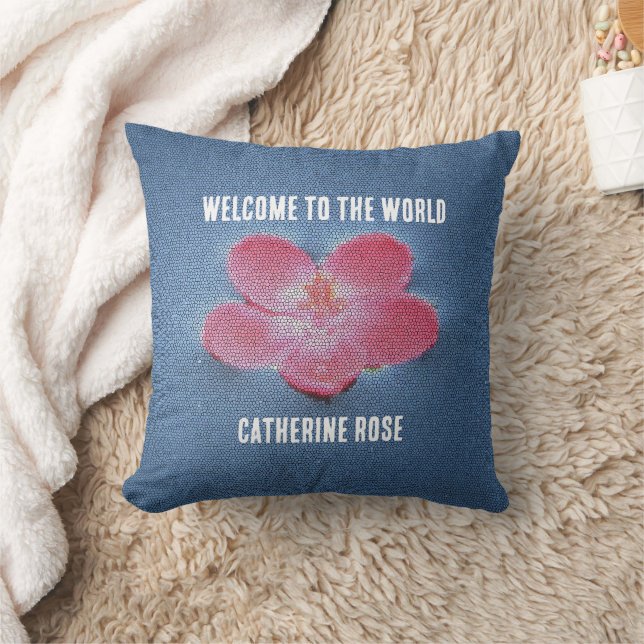 Coussin Bienvenue au monde Fleur rose Eau bleue Floral (Couverture)