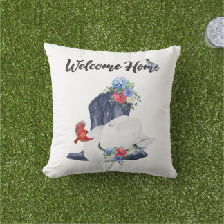 Coussin Bienvenue chez vous avec bottes/bonnet de cowboy e