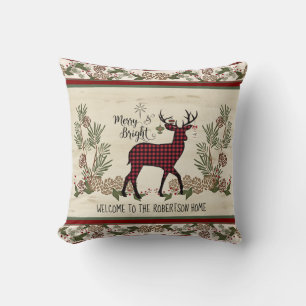 Coussin Bienvenue Christmas Deer Antlers Merry Bright w No