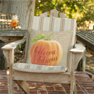 Coussin Bienvenue Citrouille De Récolte Automne Sur Faux J