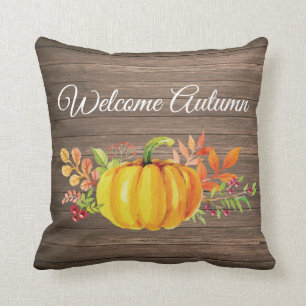 Coussin Bienvenue Citrouille Russe d'aquarelle d'automne