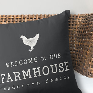 Coussin Bienvenue dans notre ferme Pays Poulet rustique