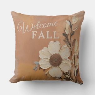 Coussin Bienvenue décoration d'automne orange brûlé brun f