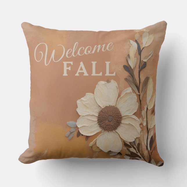 Coussin Bienvenue décoration d'automne orange brûlé brun f (Recto)