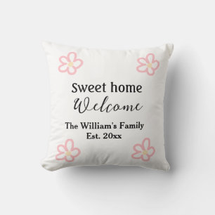 Coussin Bienvenue douce maison ajouter nom de famille anné
