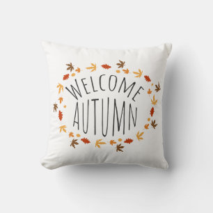 Coussin Bienvenue en Automne avec des Feuilles