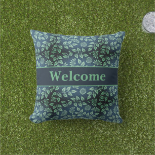 Coussin Bienvenue Feuilles verts sur l'oreiller extérieur