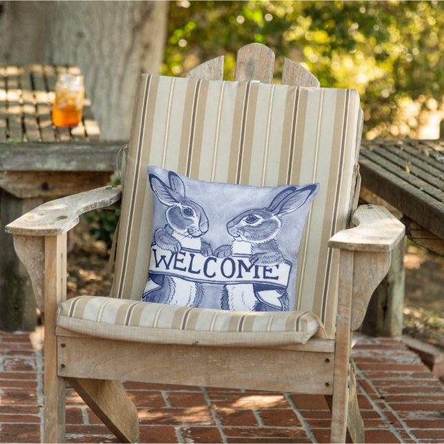Coussin Bienvenue Lapin Rabbit Décor Porch Décor Bleu & Bl (Chaise)
