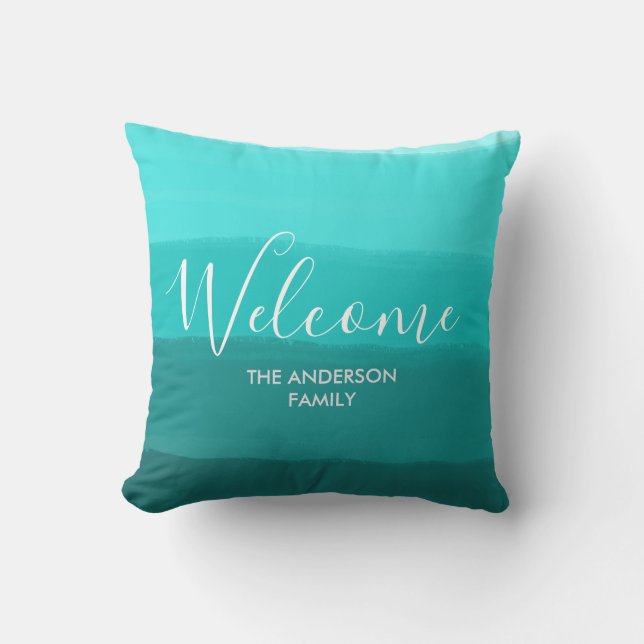 Coussin "Bienvenue" Nom de famille personnalisé Sky Blue S (Recto)