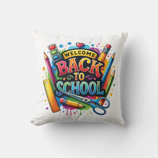 Coussin Bienvenue Retour à l'école Premier jour enseignant (Recto)