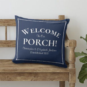 Coussin Bienvenue sur le porche personnalisé de la famille